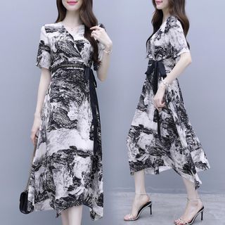 ĐẦM XOÈ HOẠ TIẾT DÂY NƠ ĐEN - DT1384 - chuyên sỉ thời trang nữ giá gốc