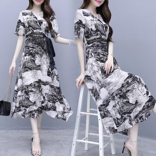 ĐẦM XOÈ HOẠ TIẾT DÂY NƠ ĐEN - DT1384 - chuyên sỉ thời trang nữ giá gốc