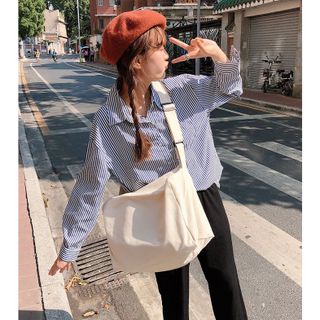 Túi Vải Đeo Chéo Có Khóa, Túi Tote Đeo Chéo Đựng Đồ Đi Học Phong Cách Hàn Quốc