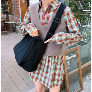 Túi Vải Đeo Chéo Có Khóa, Túi Tote Đeo Chéo Đựng Đồ Đi Học Phong Cách Hàn Quốc