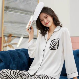 Đồ ngủ đồ pijama tdqd Phối quần sọc vằn lụa Quảng Châu giá sỉ