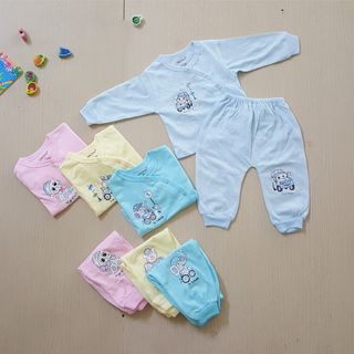 Bộ quần áo dài sơ sinh Uala cúc lệch chất liệu cotton họa tiết mông thú cho bé từ 3-5kg giá sỉ