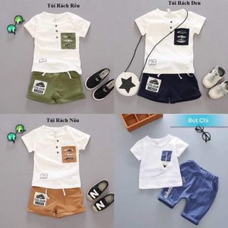 (XẢ KHO) ĐỒ BỘ BÉ TRAI MẪU TÚI RÁCH 3 MÀU SÀNH ĐIỆU CHẤT VẢI COTTON MÁT MẺ