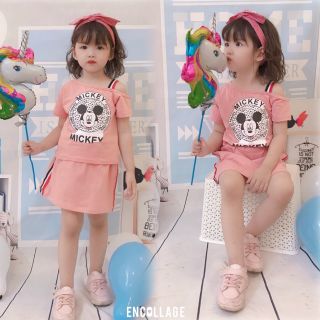 (XẢ KHO) SET ÁO & QUẦN GIẢ VÁY MISCKEY XẺ VAI CHO BÉ 3 MÀU SÀNH ĐIỆU TỪ 3 THÁNG ĐẾN 4 TUỔI