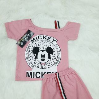 (XẢ KHO) SET ÁO & QUẦN GIẢ VÁY MISCKEY XẺ VAI CHO BÉ 3 MÀU SÀNH ĐIỆU TỪ 3 THÁNG ĐẾN 4 TUỔI