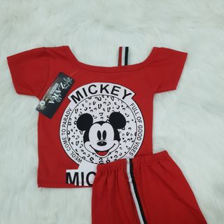 (XẢ KHO) SET ÁO & QUẦN GIẢ VÁY MISCKEY XẺ VAI CHO BÉ 3 MÀU SÀNH ĐIỆU TỪ 3 THÁNG ĐẾN 4 TUỔI
