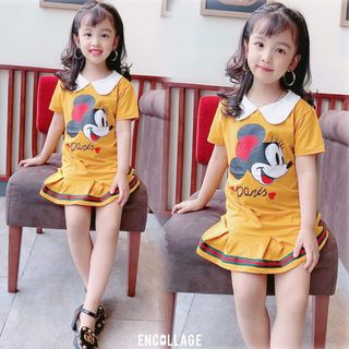 (XẢ KHO) ĐẦM MICKY CÓ CỔ BÉ GÁI 100% COTTON TỪ 3 THÁNG TUỔI ĐẾN 4 TUỔI
