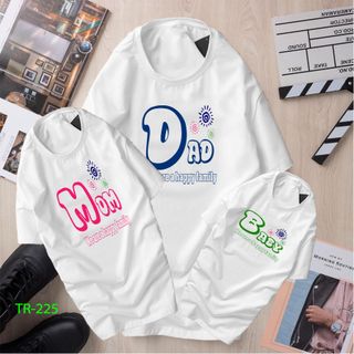 Áo thun gia đình cổ tròn in chữ DAD - MOM - BABY