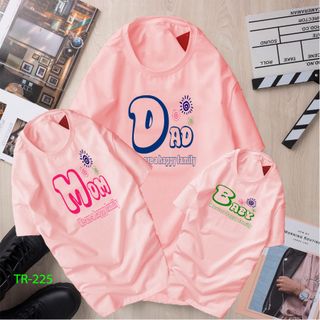 Áo thun gia đình cổ tròn in chữ DAD - MOM - BABY