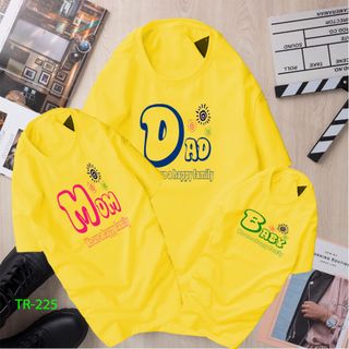 Áo thun gia đình cổ tròn in chữ DAD - MOM - BABY