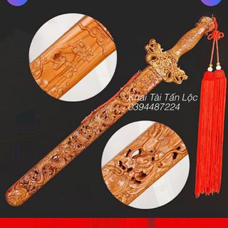 Kiếm gỗ đào dài 80 cm kèm đế hoá sát , chiêu tài , trảm đào hoa