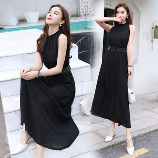 ĐẦM MAXI XÁM KÈM NỊT - DT1311