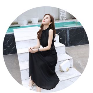 ĐẦM MAXI XÁM KÈM NỊT - DT1311