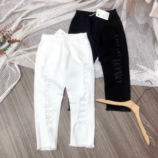 Quần jean lửng rách co giãn