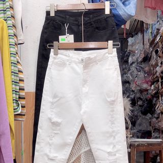 Quần jean lửng rách co giãn