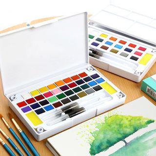 Bán Sỉ Bộ Màu Nước Solid Water Color Cao Cấp 12/18/24/36 Màu Tặng 2 Bút Nước, 2 Mút, 1 Palette