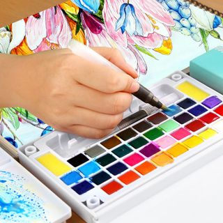 Bán Sỉ Bộ Màu Nước Solid Water Color Cao Cấp 12/18/24/36 Màu Tặng 2 Bút Nước, 2 Mút, 1 Palette