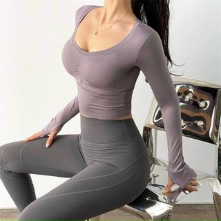 Áo tập crop tay dài dúm