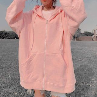 áo khoác hoodie nỉ nam nữ có dây kéo form rộng thêu trái tim