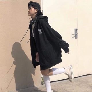 áo khoác hoodie nỉ nam nữ có dây kéo form rộng thêu trái tim
