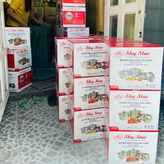 Bộ nồi inox 3 đáy cao cấp nắp kính