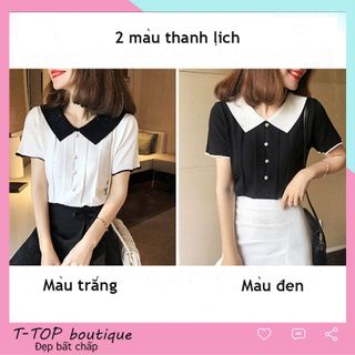 Áo len nữ cổ sơ mi 2 màu đen trắng thời trang giá sỉ