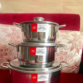 Bộ nồi inox 430 1 đáy nặng 2 kg nắp inox giá sỉ