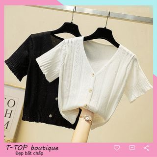 Áo len croptop cổ tim cộc tay cúc cài hot 2020 giá sỉ