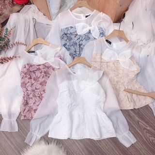 Áo kiểu ren phối gấm