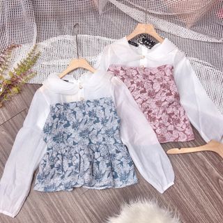 Áo ren phối gấm cổ bèo