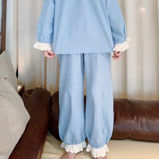 Đồ ngủ đồ mặc nhà bánh bèo cổ 2 nút chất thô hàng Quảng Châu mềm mát
