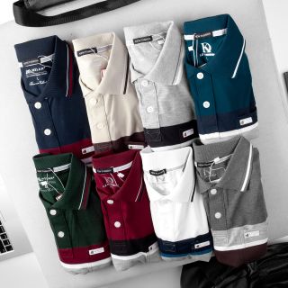 Áo thun sọc nam có cổ có túi thun cotton không xù lông cao cấp