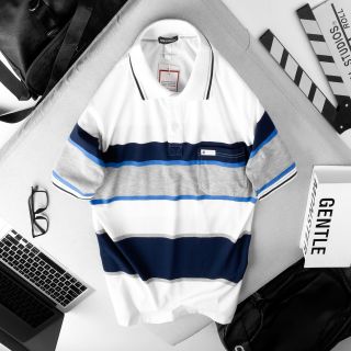 Áo thun sọc nam có cổ có túi thun cotton không xù lông cao cấp