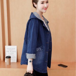 ÁO KHOÁC JEAN THÊU CHỮ CÓ NÓN - DT1393 - khoác thu đông