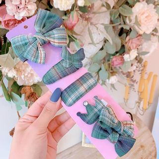 Set 6 chi tiết kẹp tóc nơ + cột tóc vải sọc cao cấp Hàn Quốc tiểu thư