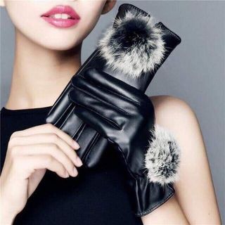GĂNG TAY DA NỮ CẢM ỨNG KÈM BÔNG (g30)