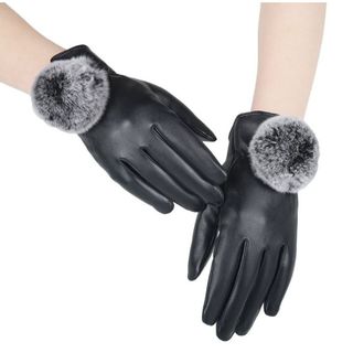 GĂNG TAY DA NỮ CẢM ỨNG KÈM BÔNG (g30)