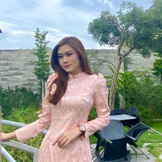 áo dài truyền thống gấm Thái Tuấn màu hồng da ( áo kèm quần) giá sỉ