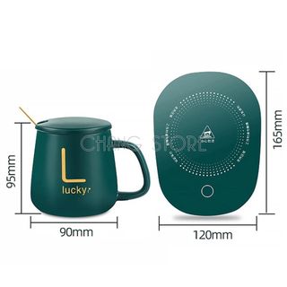CỐC SỨ TỰ HÂM NÓNG KÈM ĐẾ ĐIỆN VÀ THÌA MẠ VÀNG