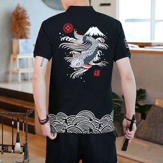 Áo thun nam có cổ cao cấp, Logo cá chép C7, Thêu hoạ tiết sống động