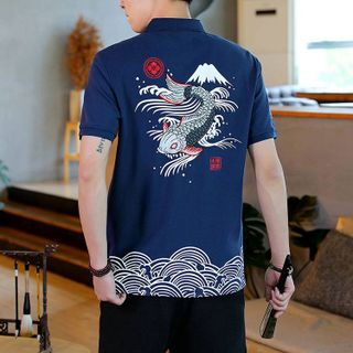 Áo thun nam có cổ cao cấp, Logo cá chép C7, Thêu hoạ tiết sống động