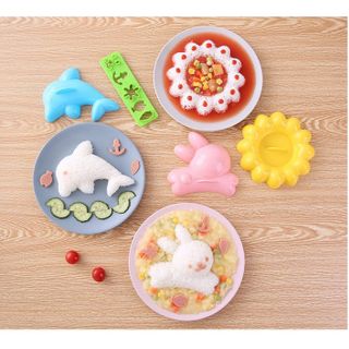 Combo 4 khuôn ép cơm bento hình cá heo, hoa, thỏ cho bé ăn dặm giá sỉ