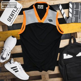 Áo thun nam ba lỗ phối màu cổ tim