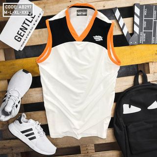 Áo thun nam ba lỗ phối màu cổ tim