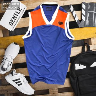Áo thun nam ba lỗ phối màu cổ tim