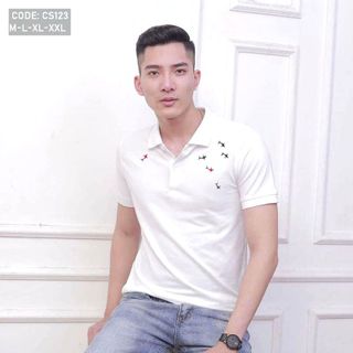 Áo thun nam thêu cá mập cao cấp