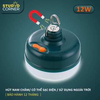 Bóng đèn LED sạc tích điện, đèn led sạc pin ánh sáng trắng, có đế hít nam châm, móc treo kèm theo, bóng đèn gia dụng ánh sáng trắng, chống thấm nước, công suất 12W HL145