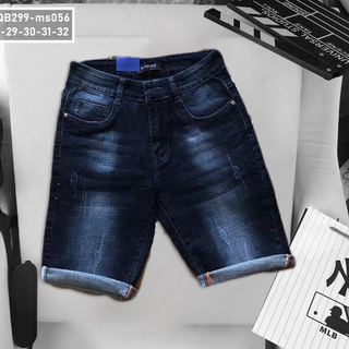 Quần short jean nam màu xanh xước nhẹ co giãn