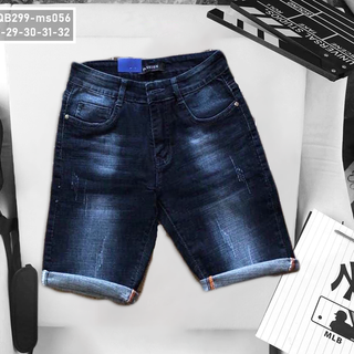Quần short jean nam màu xanh xước nhẹ co giãn