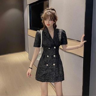 ĐẦM ÔM CỔ VEST HOA VĂN CAO CÂP - DT1398 - đầm sang trọng xưởng may đô thành